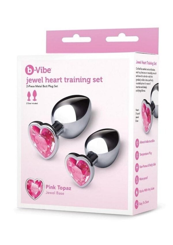 B-Vibe Jewel Metal Anal Plug Training Set (2 Piece) - Pink/Silver