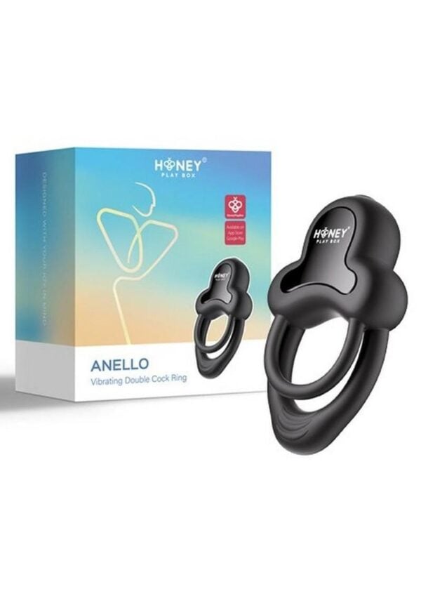 Anello App Control Vibrating Silicone Rechargeable Cock Ring with Clitoral Stimulator - Black