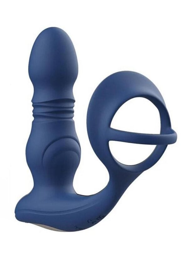 Cyrus App Control Thrusting Rechargeable Prostate Massager with Cock Ring - Blue