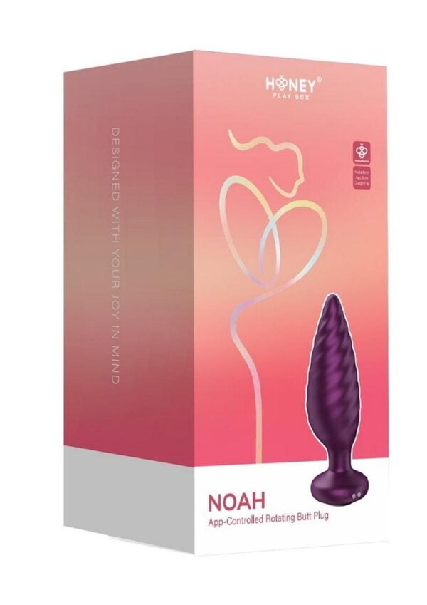 Noah App Controlled Rechargeable Silicone Rotating Butt Plug - Purple/Black