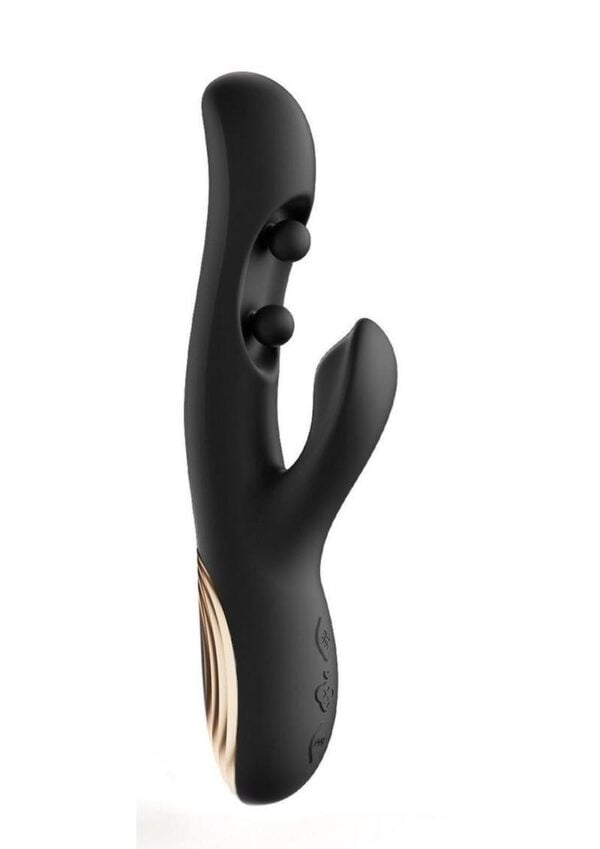 Gem Pressure Sensing App-Controlled Twin Balls Rabbit Vibrator - Black/Gold