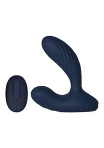 Svakom Vick Neo 2 App Compatible Rechargeable Silicone Warming Dual Stimulating Prostate Vibrator with Remote Control - Navy Blue/Gold