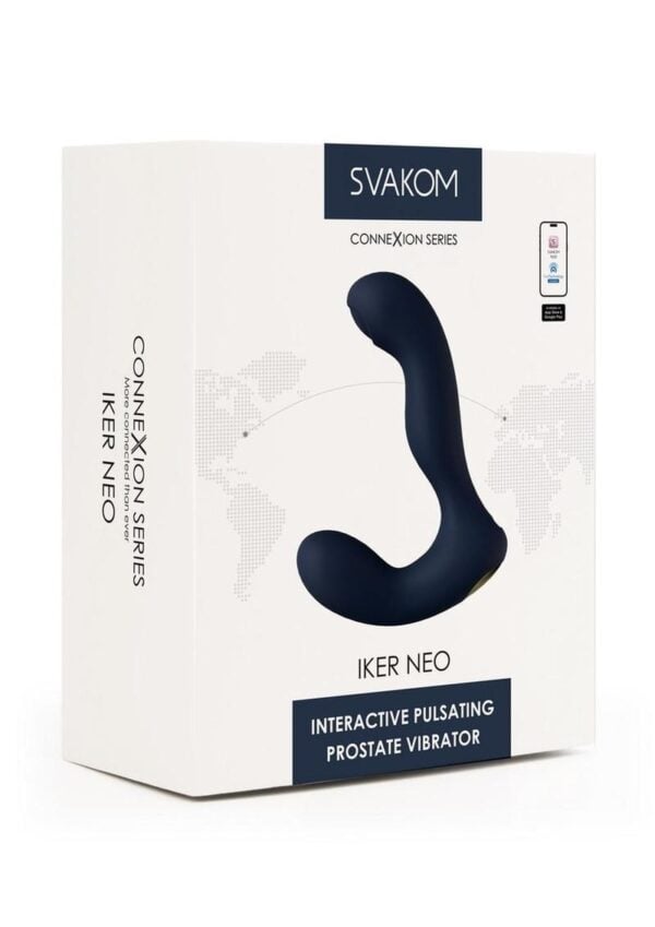 Svakom Iker Neo Rechargeable Silicone App Compatible Prostate Vibrator - Navy Blue/Gold