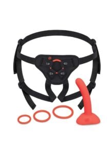 B Vibe Beginner Strap On Harness Set with Silicone Dildo Peg 5in - Orange