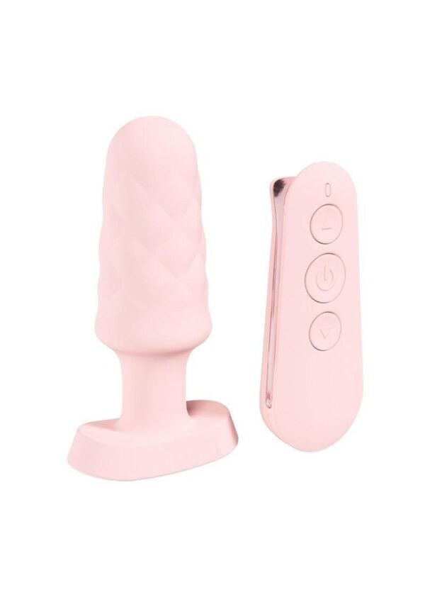 Loveline Velvet Silicone Rechargeable Vibrating Anal Plug with Remote Control - Pink