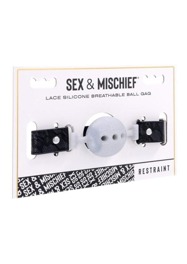 Sex and Mischief Lace Silicone Breathable Ball Gag - Silver/Black