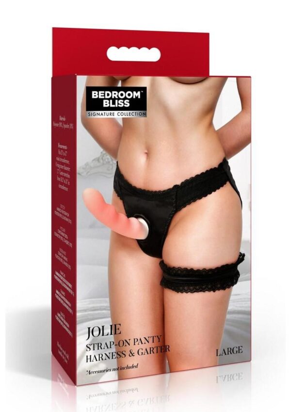 Bedroom Bliss Jolie Strap-On Panty Harness and Garter - Large - Black