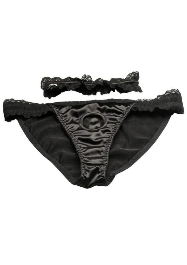 Bedroom Bliss Jolie Strap-On Panty Harness and Garter - Large - Black