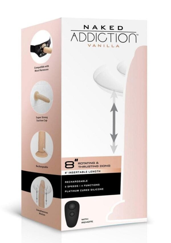 Naked Addiction Rotating and Thrusting Vibrating Rechargeable Silicone Dong with Remote Control 8in - Vanilla