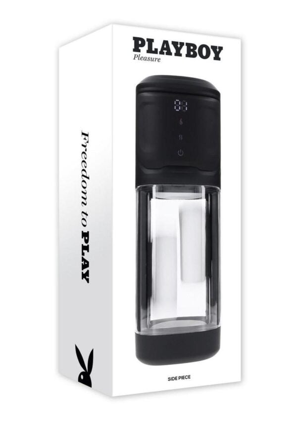 Playboy Side Piece Rechargeable Silicone Warming Sliding Stroker - Black