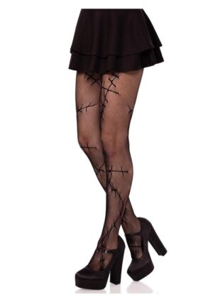 Leg Avenue Stiched Up Net Tights - Black - O/S