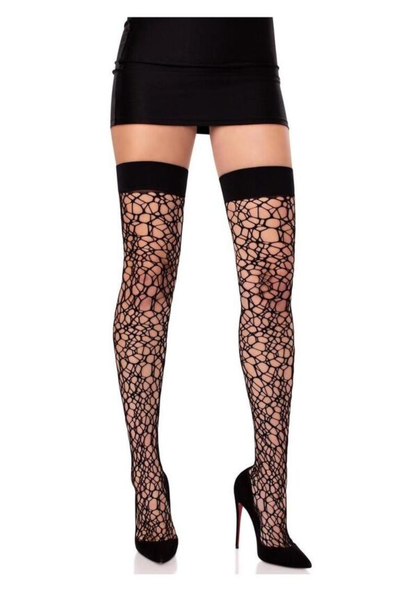Leg Avenue Fractured Net Thigh Highs - Black - O/S