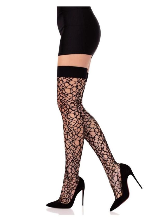 Leg Avenue Fractured Net Thigh Highs - Black - O/S