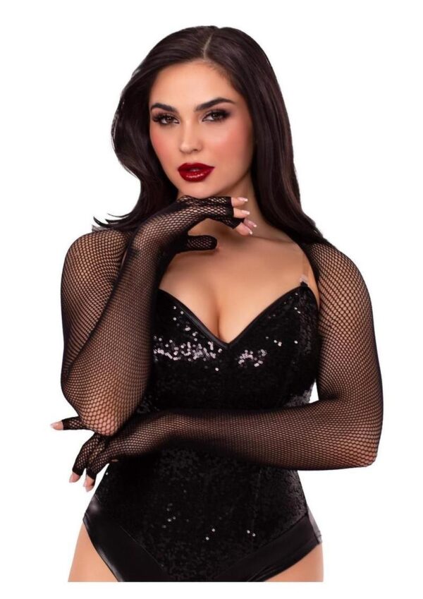 Leg Avenue Fishnet Fingerless Gloved Shrug - Black - O/S