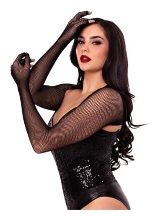 Leg Avenue Fishnet Fingerless Gloved Shrug - Black - O/S