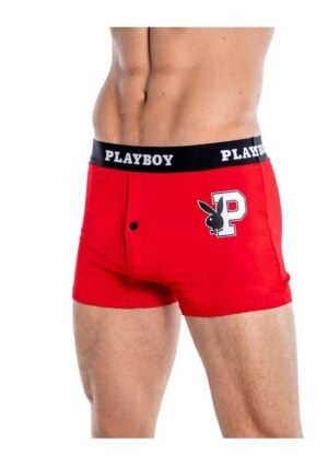 Playboy Mens Varsity Boxer Briefs - Red/White - Large