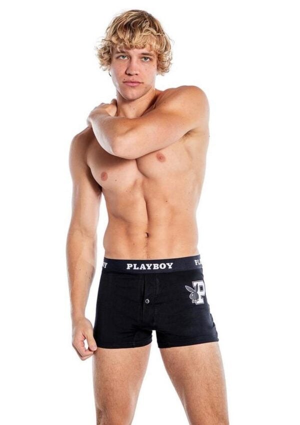 Playboy Mens Varsity Boxer Briefs - Black/White - 2XLarge